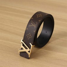 Best quality replica Louis Vuitton Belt M9821 Initiales 40 Monogram Canvas Black calf leather Gold buckle Shiny double-sided belt 