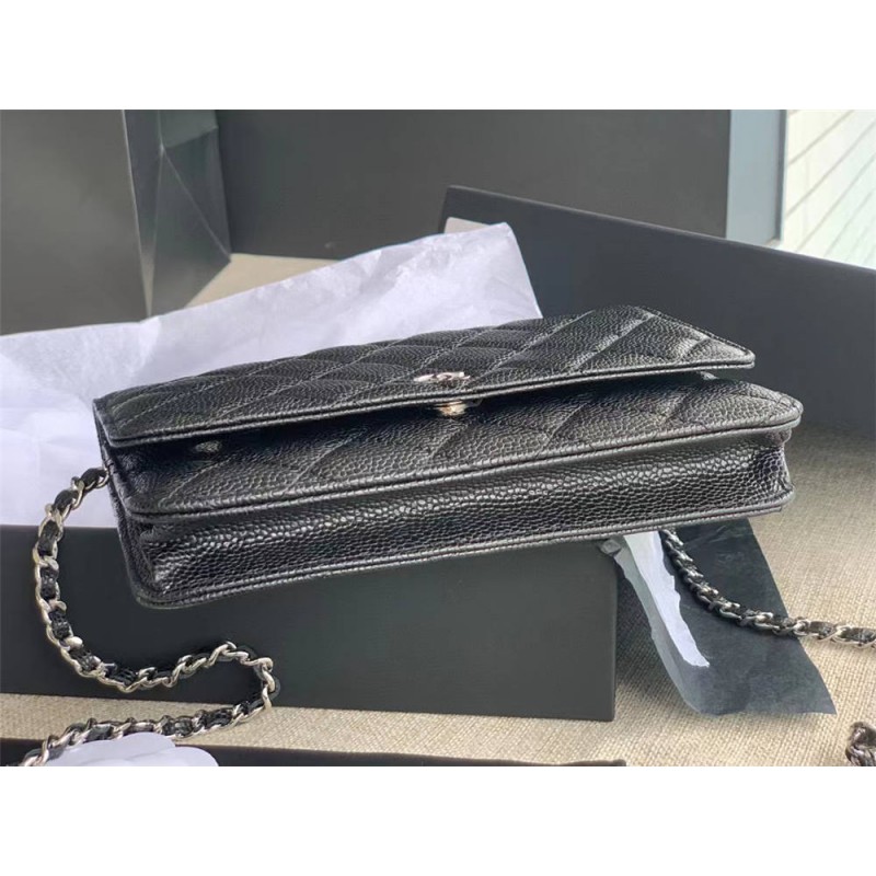 CHANEL WOC BEST FAKE REAL LEATHER Silver HARDWARE BAG 12.3X19.2X3.5CM LYCHEE PATTERN (BEST QUALITY REPLICA, ONLY 1 BAG FOR EACH ACCOUNT AT 99 USD BUY ZONE)