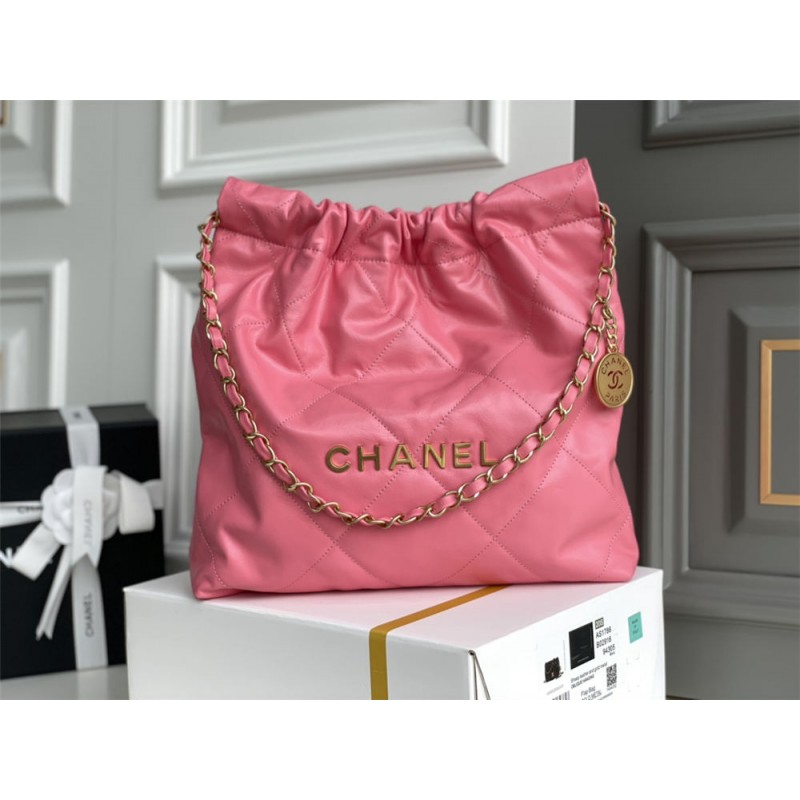  CHANEL 22 Red pink real leather with gold hardware  35CM AND 39CM (Best Quality Replica)