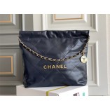 CHANEL 22 DARK BLUE REAL LEATHER WITH GOLD HARDWARE 35CM AND 39CM (BEST QUALITY REPLICA)