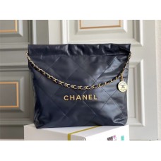 CHANEL 22 DARK BLUE REAL LEATHER WITH GOLD HARDWARE 35CM AND 39CM (BEST QUALITY REPLICA)