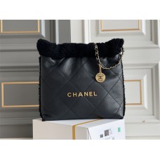 CHANEL 22 BLACK REAL LEATHER WITH GOLD HARDWARE 35CM (BEST QUALITY REPLICA)