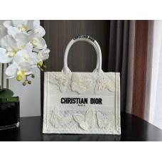 Dior book tote oblique  26.5*21*14cm small white butterfly