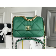Chanel 19 bag green lambskin 26cm Hass leather gold