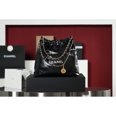 Chanel 22 bag black gold 39cm white letter