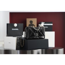 Chanel 19 bag black silver 26x16x9cm lambskin 