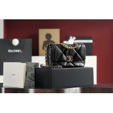 Chanel 19 bag black gold 26x16x9cm lambskin 