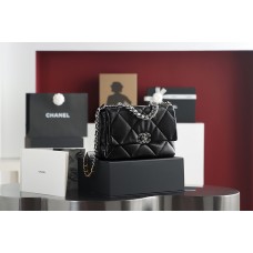Chanel 19 bag black silver 30x20x10cm lambskin 