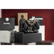 Chanel 19 bag black gold 30x20x10cm lambskin 