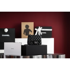 Chanel classic flap lambskin 17cm black silver mini
