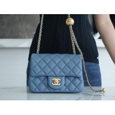 Chanel Classic flap 23K 13×18×7cm gold ball blue lambskin