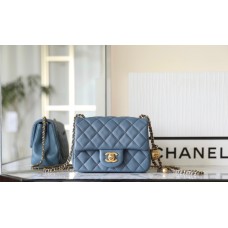 Chanel Classic flap 23K 13×18×7cm gold ball blue lambskin