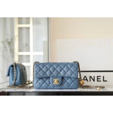 Chanel Classic flap 23K 13×20×7cm gold ball blue lambskin