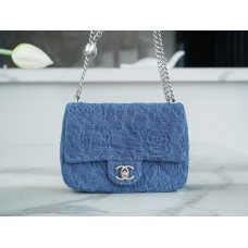 Chanel classic flap Denim  flower buckel 12×19×8cm