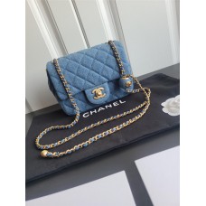 Chanel classic flap 18cm Denim gold ball