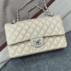 Chanel Classic Flap Bag CF 25cm 1112A in Beige Apricot Lambskin with Silver Hardware 2025 new 