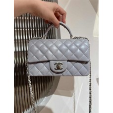 Chanel Classic Flap bag CF 20cm handle cf grey lamskin lghw  2025 new 