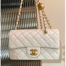 Chanel Classic Flap bag CF 20cm mini gold ball white lamskin  12x20x6cm White with Aged Gold Hardware 2025 new 