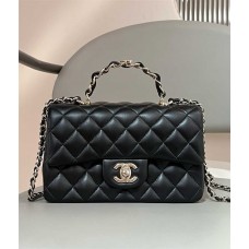 Chanel Classic Flap bag CF handle mini 20cm black lamskin light gold  12x20x6cm 2025 new 