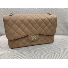 Chanel Classic Flap bag CF jumbo 30cm camel small caviar lghw  Milk Tea Epsom with Light Gold Hardware, Edge-Stitched Version 2025 new 