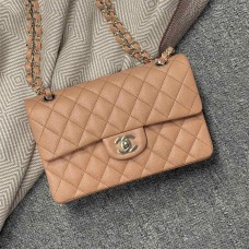 Chanel Classic Flap bag CF 23cm small cf new camel/brown small caviar lghw  1113 Milk Brown with Small Bead Detail and Light Gold Hardware 2025 new 