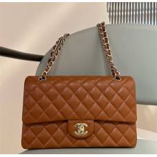 Chanel Classic Flap bag CF 25cm medium new camel small caviar lghw king Latest Caramel with Light Gold Hardware, Original Caviar Leather 2025 new 