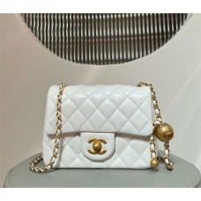 Chanel Classic Flap bag CF  18cm mini gold ball white lamskin  13x18x7cm White with Aged Gold Hardware 2025 new 