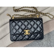 Chanel Classic Flap bag CF 21cm flap bag calfskin age gold  AS2649 24C Double Gold Beads, 21cm Black Glossy Calfskin with Aged Gold Hardware 2025 new 