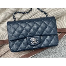 Chanel Classic Flap bag CF mini cf 20cm navy caviar leather silver  Royal Blue Caviar Leather with Silver Hardware 2025 new 