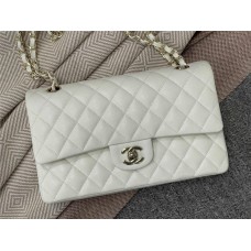 Chanel Classic Flap bag CF 25cm medium cf pearl white little-caviar leather lghw  1112 25cm Classic Flap, Milkshake White with Small Bead Detail and Light Gold Hardware 2025 new 