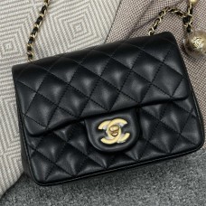 Chanel Classic Flap bag CF S1786 17cm Classic Flap with Gold Beads, Black Lambskin with Aged Gold Hardware 2025 new 