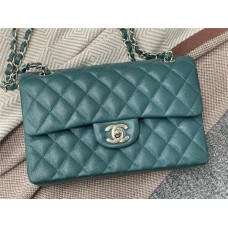 Chanel Classic Flap bag CF small cf  23cm green little-caviar leather  light gold  1113 Peacock Green with Small Bead Detail and Light Gold Hardware 2025 new 