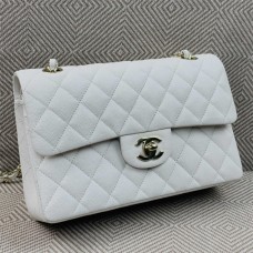 Chanel Classic Flap bag CF 25cm medium pearl white small caviar lghw  1113A Pearl White with Small Bead Detail and Light Gold Hardware 2025 new 