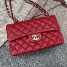 Chanel Classic Flap bag CF 1113A Bright Red with Small Bead Detail and Light Gold Hardware, 23cm Classic Flap 2025 new 