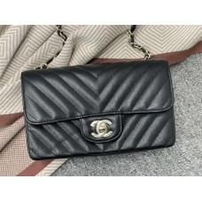 Chanel Classic Flap bag CF mini cf chevron 20cm black little- caviar leather light gold  V-Quilted Edges, Black with Small Bead Detail and Light Gold Hardware 2025 new 