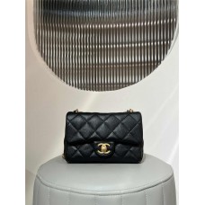 Chanel Classic Flap bag CF Heart-Shaped Adjustable Gold Bead, Original Medium-Grain Caviar Leather, Mini Size 12.5x19x6.5cm, Black with Aged Gold Hardware 2025 new 