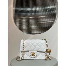 Chanel Classic Flap bag CF Gold Bead Square Chunky, Original Lambskin, Size 13x18x7cm, White with Aged Gold Hardware 2025 new 