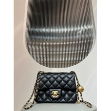 Chanel Classic Flap bag CF Gold Bead Square Chunky, Original Lambskin, Size 13x18x7cm, Black with Aged Gold Hardware 2025 new 
