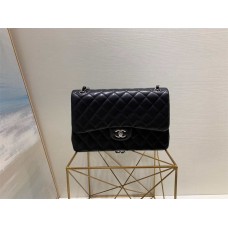 Chanel Classic Flap bag CF Jumbo 30cm Original Lambskin, Black with Silver Hardware 2025 new 
