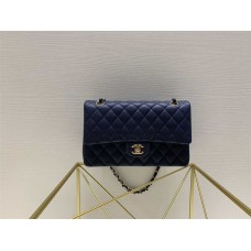 Chanel Classic Flap bag CF Original Leather CF 25.5cm Grain Caviar, Blue with Light Gold Hardware 2025 new 