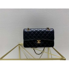 Chanel Classic Flap bag CF 23cm Original Water-Dyed Lambskin, Black with Gold and Silver Hardware 2025 new 