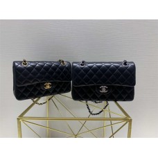 Chanel Classic Flap bag CF 23cm Original Water-Dyed Lambskin, Black with Gold and Silver Hardware 2025 new 