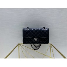 Chanel Classic Flap bag CF 23cm Original Water-Dyed Lambskin, Black with Silver Hardware 2025 new 