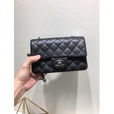 Chanel Classic Flap bag CF Original Grain Caviar Leather, 20cm Black with Silver Hardware 2025 new 