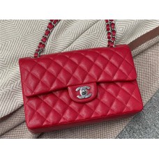 Chanel Classic Flap bag CF small cf  23cm red little-caviar leather  silver 1113 Bright Red with Small Bead Detail and Silver Hardware 2025 new 