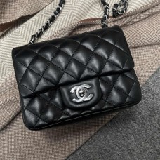 Chanel Classic Flap bag CF Black Lambskin with Silver Hardware, 17cm Classic Flap 2025 new 