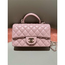 Chanel Classic Flap bag CF Original Water-Dyed Lambskin, Mini Top Handle, Sakura Pink 2025 new 