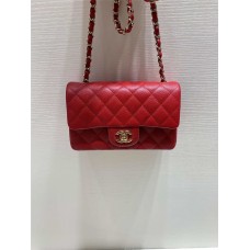 Chanel Classic Flap bag CF Original Leather, Mini 20cm Original Grain Caviar Leather, Red with Light Gold Hardware 2025 new 