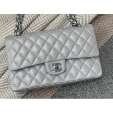 Chanel Classic Flap bag CF 25cm medium cf grey lambskin leather silver 2025 new 