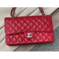 Chanel Classic Flap bag CF 25cm medium cf red caviar leather silver 2025 new 